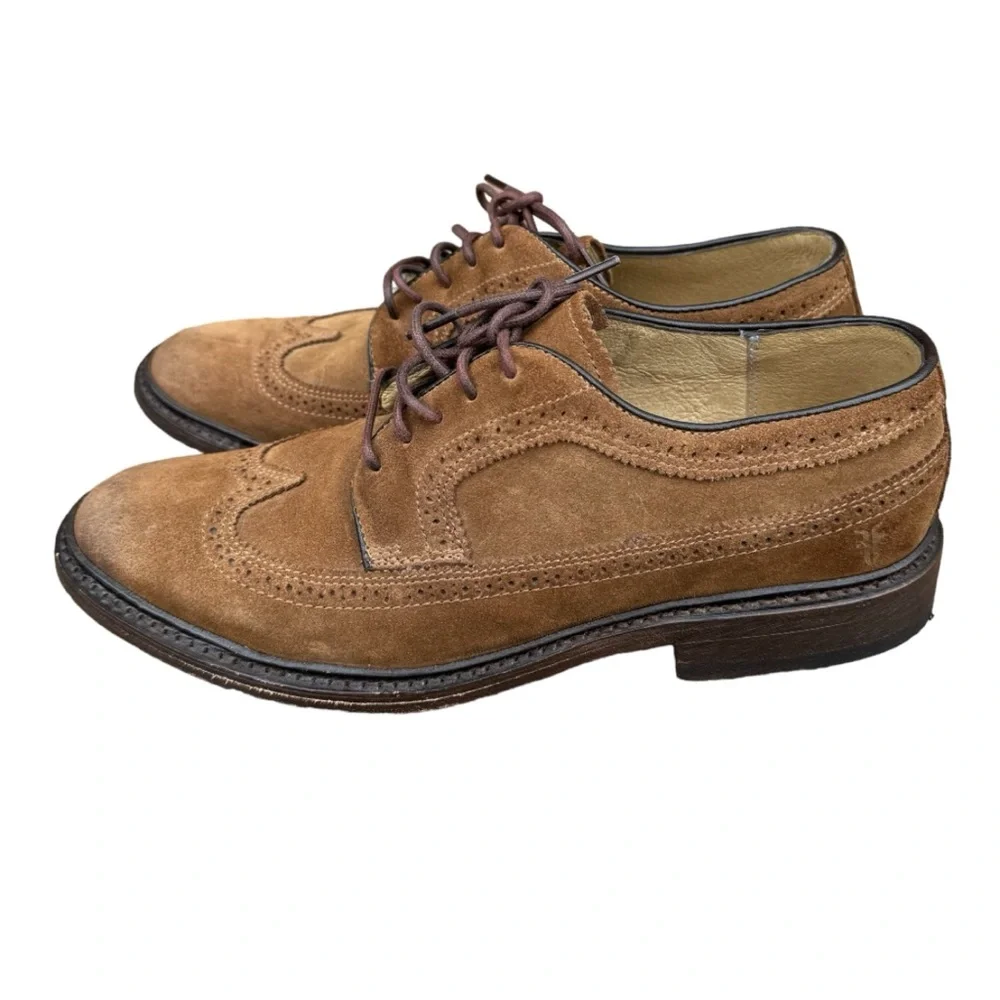 The Frye Company John A Frye Wingtip Suede Blucher Brown Oxford Dress Shoes 9D